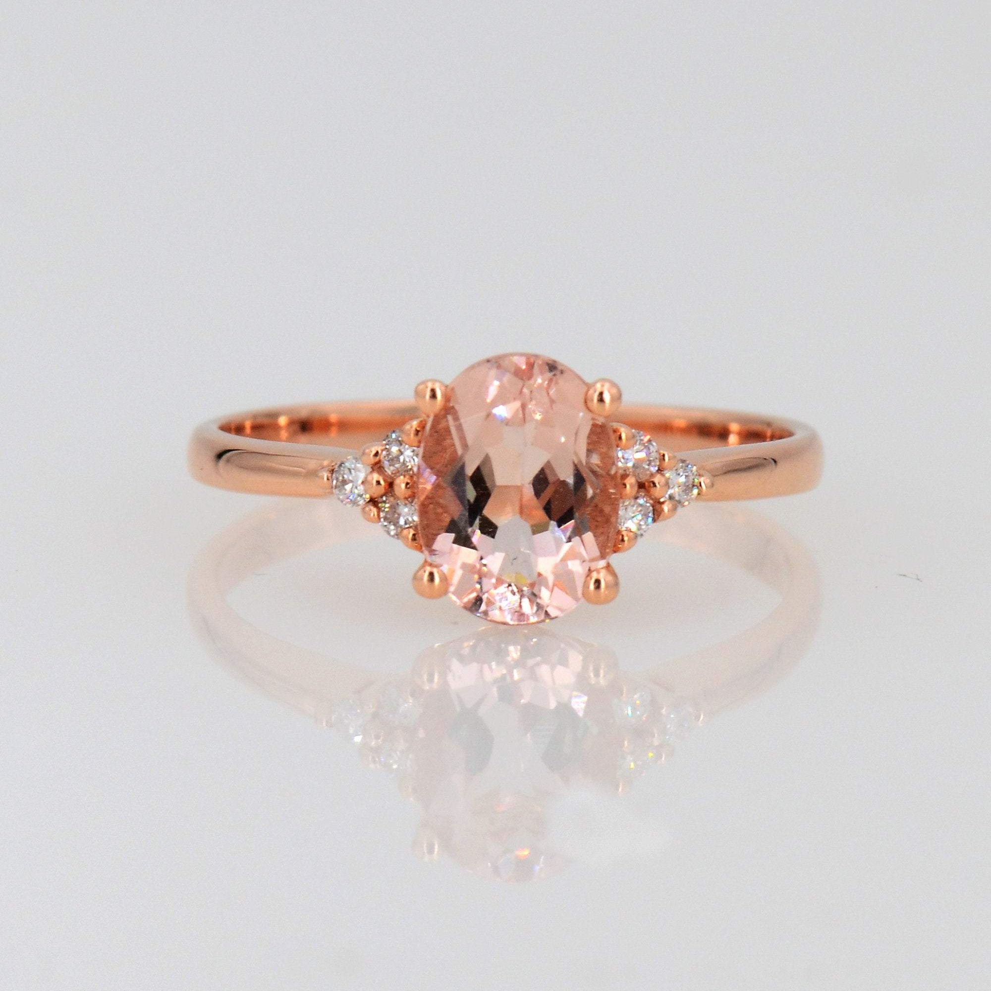 14k Rose Gold Bridal Ring, Morganite Solitaire Ring