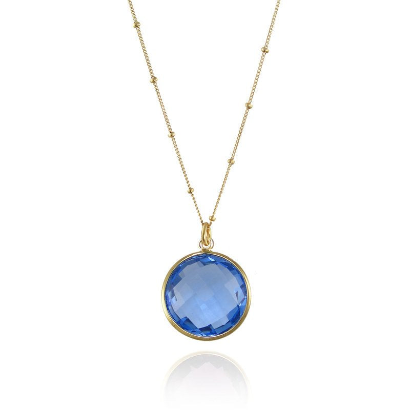 Blue Quartz Necklace - Blue topaz necklace - Round Gemstone Necklace - Bezel Set Necklace - Bridal Jewelry - Bridesmaid Necklace